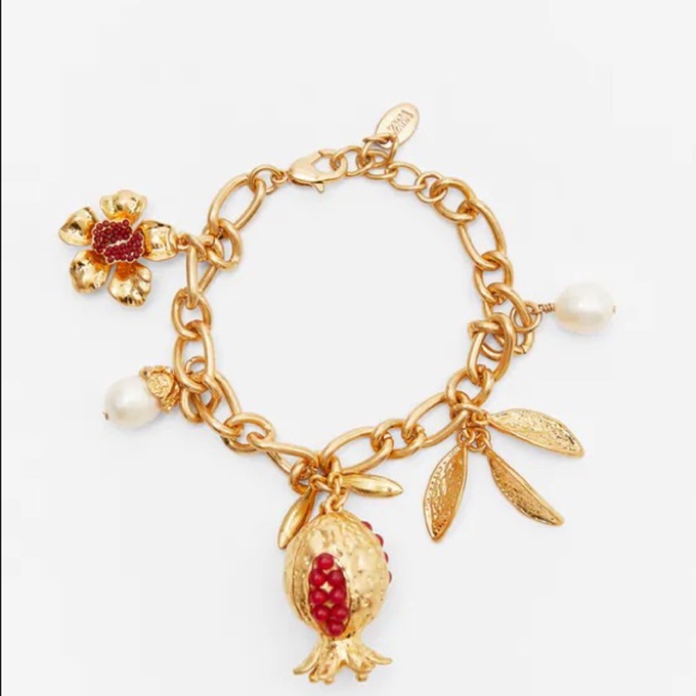 NECKLACE & BRACELET SET WITH PEARL, FRUIT AND FLORAL CHARMS